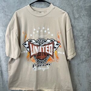 boohooMAN Mens Tall L Tan Graphic T-Shirt Limited Edition 2006 Biker Moto Racing